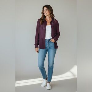 J. Jill Button Front Lace Blouse Purple Size Large